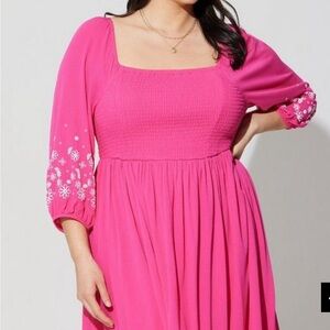 Mini Crinkle Gauze Blouson Sleeve Dress Cabaret Color 3X